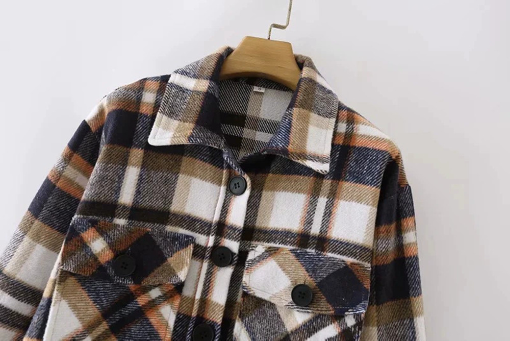 Spring Wool Plaid Loose Coat